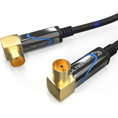 Ultra HDTV TV Aerial Cable 12.5 m Coaxial Cable Coaxial Plug (90° Angle) to Coaxial Coupling (90° Angle), Metal Plug for DVB-T and DVB-T2, DVB-C, DVB-S, DVB-S2, Radio, VHF, DAB