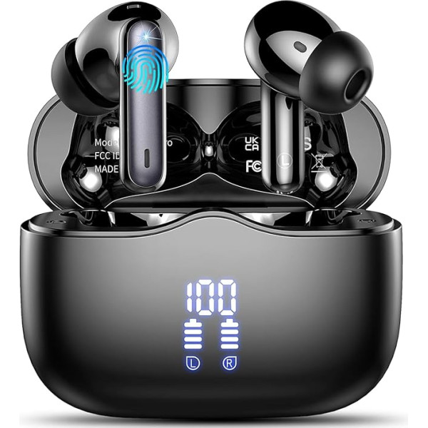Bluetooth Headphones, Wireless Bluetooth 5.3 In-Ear Headphones with 4 ENC Noise Cancelling Mic, Wireless Headphones, Deep Bass Wireless Earbuds, 40 Hours, IP7 Waterproof Earphones, LED Display