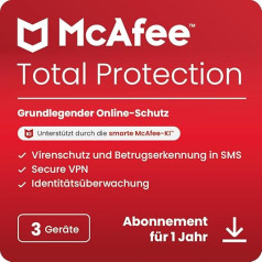 McAfee Total Protection 2023 | 3 devices | Anti-virus and Internet security software | incl. VPN, password manager | 1-year subscription | Download code