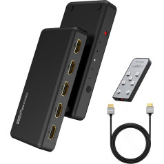 4K60Hz HDMI Switch 5 Port with 4K HDMI Cable, Yinker 5 in 1 Out HDMI Switch with IR Remote Control Supports HDCP2.2 HDR Auto Scan for Fire Stick 4K HDTV PS4/6