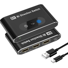 HDMI Switch 8K HDMI 2.0 Splitter, Aluminum Bi-Directional HDMI Switch 2 Inputs 1 Output HDMI Switch Splitter 1x2/2x1 Support 8K 3D HD 1080P Plug and Play for Xbox PS4 Roku HDTV