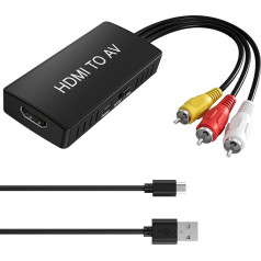 HDMI to RCA Converter Adapter HDMI to AV 1080P HDMI to Composite CVBS AV Adapter Video Audio with AV Cable Supports PAL/NTSC for PC, TV, WII, Xbox, STB, VHS, VCR