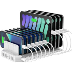 Unitek 96 W 10 Ports USB Charging Station for Multiple Devices with 2 x QC3.0 and Smart IC Organiser for Mobile Phones, Tablets and Other USB Devices