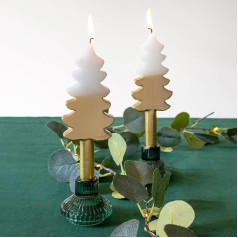 White and Gold Christmas Tree Shaped Candles Perfect for Dining Table or Fireplace Use as Home Decoration Stocking Fillers Unscented Size 22cm Burn Time 8