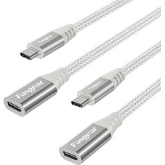 Fasgear USB C Extension Cable:Type C Male to Female Compatible with Magsafe Charger, Wireless Charging, All Type C 2.0 Devices (3ft 2 White)