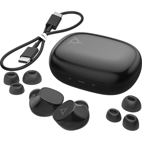 Poly Voyager Free 20 In-Ear Headset and Charging Case, USB-C, Noise Cancelling, AI Noise Cancelling, Voice Control, QI Wireless Charging, Up to 12 Hours Listening Time, Grey