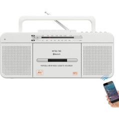 WTB-795 Retro Cassette Player with USB/Bluetooth/AM/FM Radio Stereo, Built-in Microphone Recorder, Cassette to MP3 Converter, Large Speaker, Headphone Jack, Two 3 Inch Speakers, Portable
