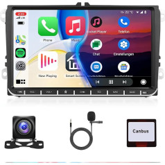 2G+64G Android Autoradio für VW Golf 5 6 Passat Polo Tiguan Touran Caddy Skoda Seat mit Carplay Android Auto, 9 Zoll Touchscreen Autoradio mit GPS Navigation Bluetooth FM/RDS WiFi EQ Rückfahrkamera