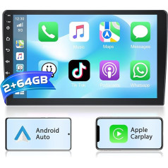 Podofo Autoradio Doppel Din mit Wireless Carplay Android Auto, 2+64G 9 Zoll Android Bluetooth Auto Stereo Radio 2 Din mit Bildschirm mit 28 UI, GPS, WLAN, SWC, RDS/UKW-Radio + Rückfahrkamera