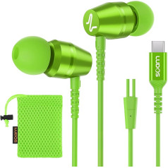 LUDOS OMNITONE USB C Headphones, 5 Year Warranty for iPhone 16 15 Pro Max Plus Samsung Galaxy S24 S23 Ultra S22 S21 FE S20 A53 A54, USB Type C Earphones with Microphone In-Ear with Cable - Green