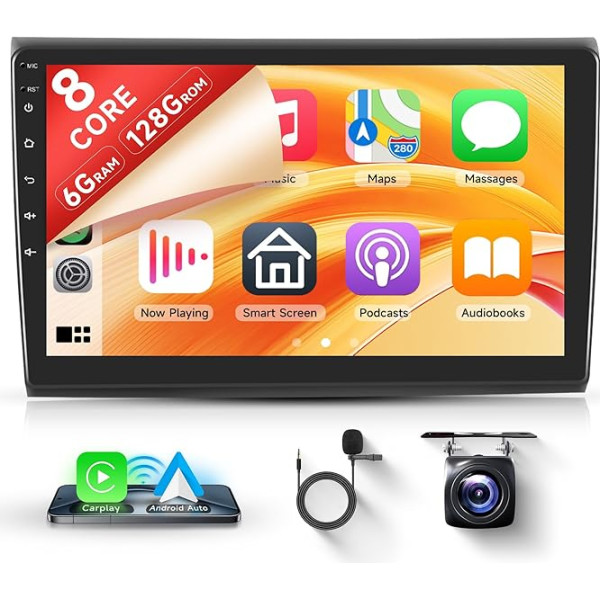 8 Cores 6+128G Wireless Carplay Android Car Radio for Fiat Bravo 2007-2014 9 Inch Touchscreen Radio with Android Car Mirror Link Bluetooth FM/RDS/EQ/DSP WiFi GPS Navigation Reversing Camera