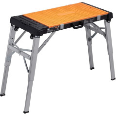Meister 9079620 Universal Workbench, 4-in-1 Step Stool Trolley Dolly, 85 cm Working Height with Storage Compartments & Reversible Worktop / Height-Adjustable Tool Bench