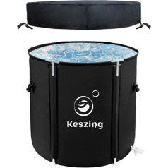 Keszing Foldable Ice Bath Tub, Cold Plunge Tub for Adults with Updated T-shaped Frame, Outdoor Freestanding Bathtub Spa Tub for Shower Stall, More Stable (Black, 80 x 75 cm)