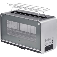 WMF Lono Toaster, Glass With Bread Roll Rack, 2 Slices, XXL, Motorised Toast Holder, Warming Function, 7 Browning Levels, Stainless Steel, Matt.