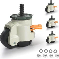 IQWTU Levelling Castors Heavy Duty Castors with Thread M12 x 30 Load Capacity 1000 kg, 50 mm Swivel Castors with Ratchet Handle Design, 360 Degree Furniture Castors Heavy Duty for Machine, Equipment,