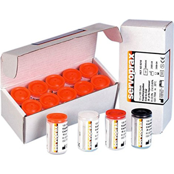 Servoprax A2 0227 End to End Capillary Pipettes, Standard Sizes, Not Heparinised, 40 µL (Pack of 1000)