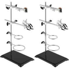 SEUNMUK 2 Pack Laboratory Stand Set, Laboratory Quality Stand Support Set, Laboratory Stand and Clamp Set with Coated Base for Attaching Labware, 2 Bottle Clamps, 2 Office Clamp