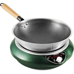 Abangdun Induction Hob with Wok, 2500 W Induction Hob, 1 Plate, Induction Hob with 16 Power Levels, 200 W-2500 Watt, Temperature Range 80-240 °C, LED Display, 18 Hour Timer, 190-275 V