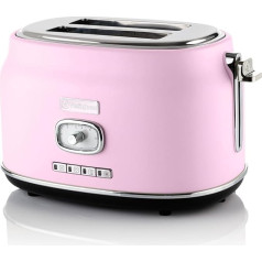 Westinghouse Retro Toaster 2 Slices, Removable Bun Attachment, 6 Browning Levels, Bread Centring, Defrosting, Warming & Stop Function, Indicator Light, Extendable Crumb Tray, Pink