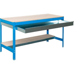 Heavy Load Workbench for Workshop with Storage Drawer, Blue, 840x900x600, 2 Chipboard Shelves (400kg), Simonrack Kit