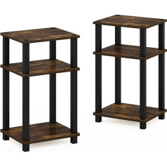 Furinno Just 3-Tier Turn-N-Tube Side Table, 2 Pack, Amber Pine/Black