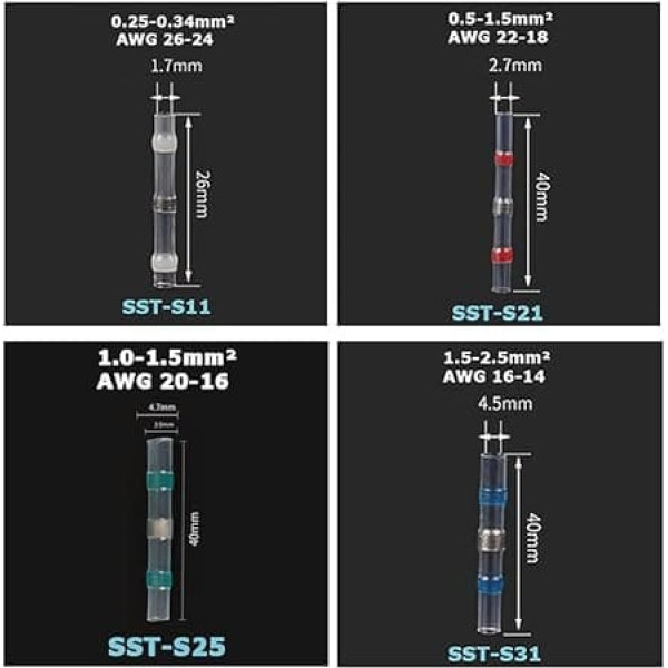 TNGNMGVSJ Large Quantity Cable Connector Solder Seal Connecting Wire Terminal Electrical Insulated Spade Butt Joints(SS21 Red)