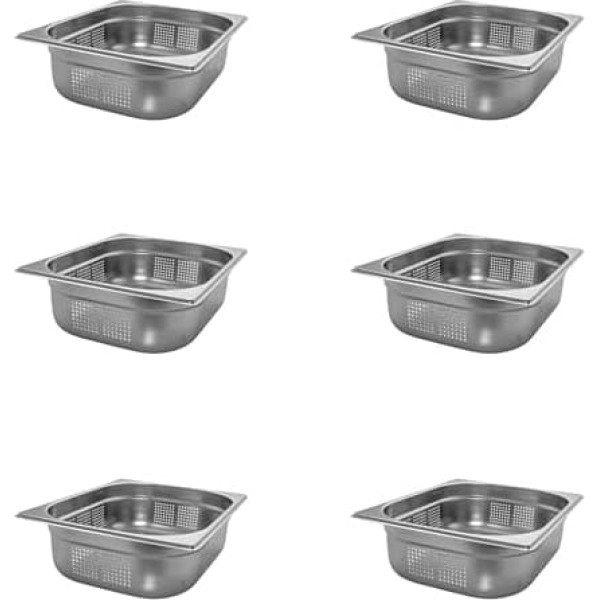 AcMax GN 1/2 Gastronorm Containers Stainless Steel 6.5 Litres Depth 100 mm Perforated Pack of 6