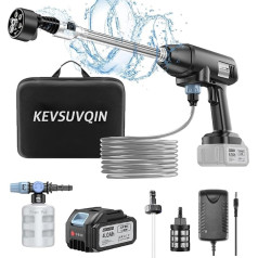 Kevsuvqin Battery Pressure Washer 21 V/4.0 Ah, 45 Bar Pressure Washer Battery with High Performance Motor, Mobile Pressure Washer with 6-in-1 Multifunctional Nozzle & Foam Jug for Car Washing,