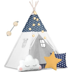 Kinderzelt Tipi Teepee Wigwam Nukido NK-404 mit Kissen Lichterkette Girlande und Stabilisator im Set