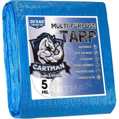 CARTMAN Finished Size 30 x 40 Feet Blue Poly Tarp 5 Mil Thick, Multipurpose Protective Cover for Camping, Tent, Boat, RV, Car