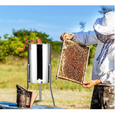 Manual Honey Extractor, 2 Frames Honey Spinner Extractor Separator, Encrypted Inner Frame for Easy Cleaning, Food-Grade Stainless Steel, Save Time and Energy, for Beekeepers