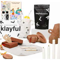 KLAYFUL® Air Drying Clay Set - 1.5 kg Terracotta Clay, Tools, Brush, Adhesive Primer, Paints, Protective Coat, Instructions and Work Pad (Terracotta Clay - Without Colours)