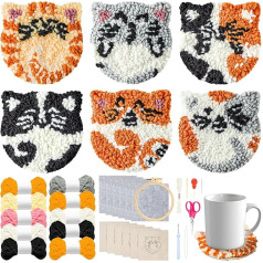 WATINC Punch Needle Coaster Kit Cat DIY Craft Embroidery Kit Easy Embroidery for Beginners Coaster Arts and Crafts Needle Coaster for Adults