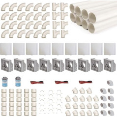 Central Vacuum Cleaner Installation Set for 9 Suction Boxes with Pipes, Fittings etc. Mounting Kit for DIY Installation of a Vacuum Cleaner System - Suction Box VacuValve ES Square