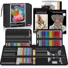 HIFORNY 136 Piece Drawing and Sketching Set, Professional Art Supplies with Graphite, Anthracite, Colored Pencils, Watercolour Pencils, Blending Tools, Sketchbook, Watercolour Book and Colouring Book-