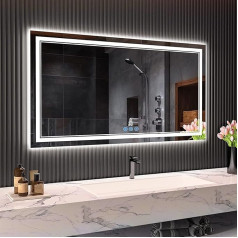 baklon Bathroom Mirror with Lighting, 120 x 70 cm, Bathroom Wall Mirror and Touch Switch, IP65 LED Mirror Bathroom with Memory Function, 3 Colour Temperatures, Horizontal/Vertical, HD Tempered Glass