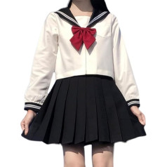 Japanese Girls Sailor Uniform Shirts JK Uniform Anime Cosplay Costume Set Shirt + Pleated Skirt + Red Bow Tie