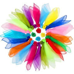 Pack of 24 Juggling Cloths, Colourful Silk Cloths, Chiffon Cloths, Children's Square Dance Cloths, Gymnastics Cloths, Juggling Scarves for Dancing, Juggling, Sensory, Dance Cloths, 60 x 60 cm,