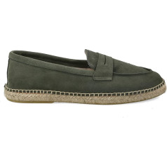PAYMA - Mens Leather Espadrilles Summer Slippers Suede Moccasin Loafer Sandals Casual Shoes Summer Shoes for Men Rubber and Jute Shoe Bottom Brown Navy and Khaki