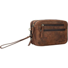 STILORD 'Nero' Men's Leather Wrist Bag with Double Chamber Vintage Handbag Clutch for 8.4 Inch Tablets Ideal for Travel Festival Men's Handbag Genuine Leather, Sepia - Brown, vintage