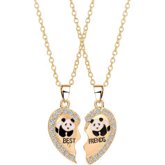 Set of 2 Gold Friendship Necklaces with Engraving Best Friends Set for Children Girls Couples, Heart Rhinestone Women's Necklace Pendant Panda Friendship Chains Hasl Chain Jewellery Gifts for BFF Best