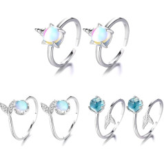Pack of 6 Mermaid Ring, Liwein Rings Women, Ring Women, for Party, Wedding, Birthday, Copper, Moonstone