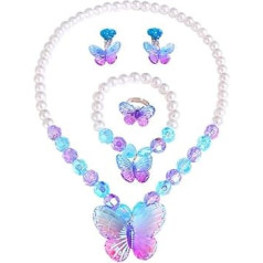 5 Piece Butterfly Jewellery Set for Girls, Butterfly Children's Jewellery Necklace, Rings, Bracelets, Earrings, for Children, Girls, Party, Birthday Gift