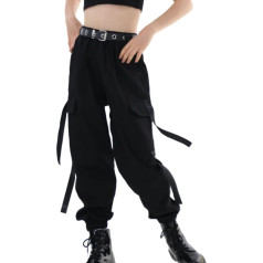 Rolanko Girls' Hip Hop Trousers, Children's Cargo Trousers, Elastic Joggers for Street Wear, Dance