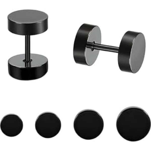 BVLAGIDA 4 Pairs G23 Titanium Stud Earrings Hypoallergenic for Men and Women, Round Stud Earrings, Black, Fake Plugs Earrings, Titanium Earrings with Gift Box, 3/4/5/6 mm