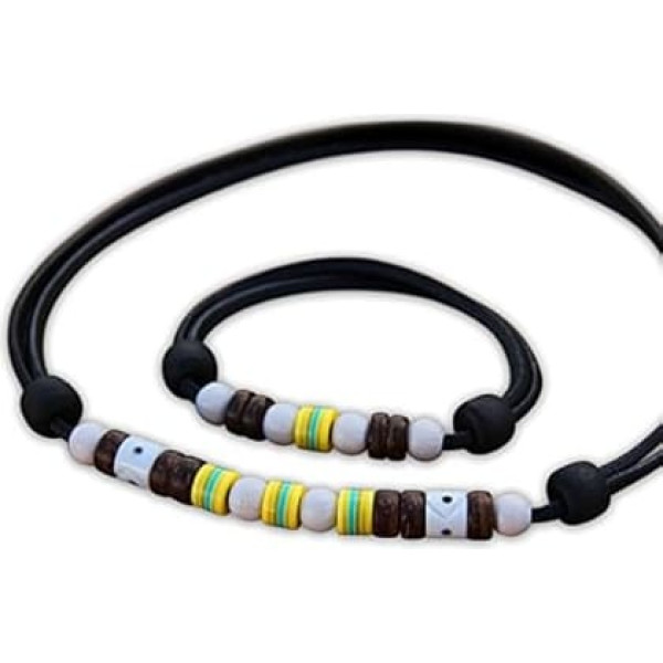 HANA LIMA Jewellery Set Surfer Bracelet Leather Bracelet Leather Chain Surfer Necklace, Leather, without stone