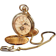 Wesseldon Esprit du Temps Automatic Pocket Watch - Gold Metal, Spring Cover, Mineral Glass, 24 Hour/Day Night Display, Hour Indices, Fluorescent Hands, gold, classic