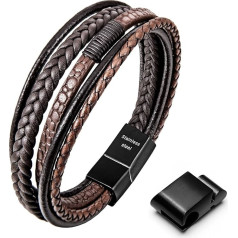Speroto Men's Premium Leather Bracelet in Black and Brown, Magnetic Clasp Made of Stainless Steel, Great Gift Idea for Men