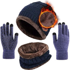 Aisprts Winter Hat Men's Hat Scarf Glove Sets Touchscreen Gloves Beanie Warm Hat Knitted Hat Winter Scarf Men with Fleece Lining