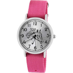 Pacific Time Children's Watch Girls Boys Children's Watch Horses Black Textile Strap Analogue Quartz Watch